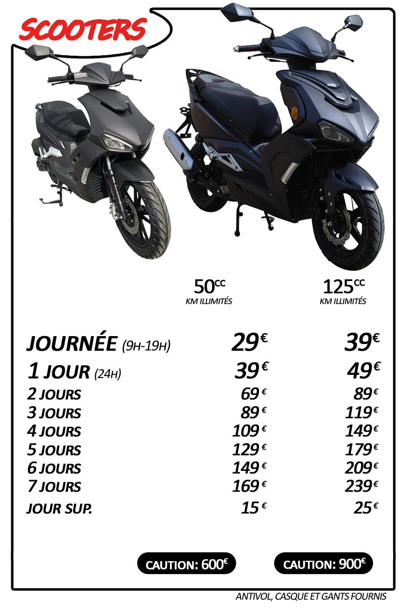 Image des tarifs de location des scooters